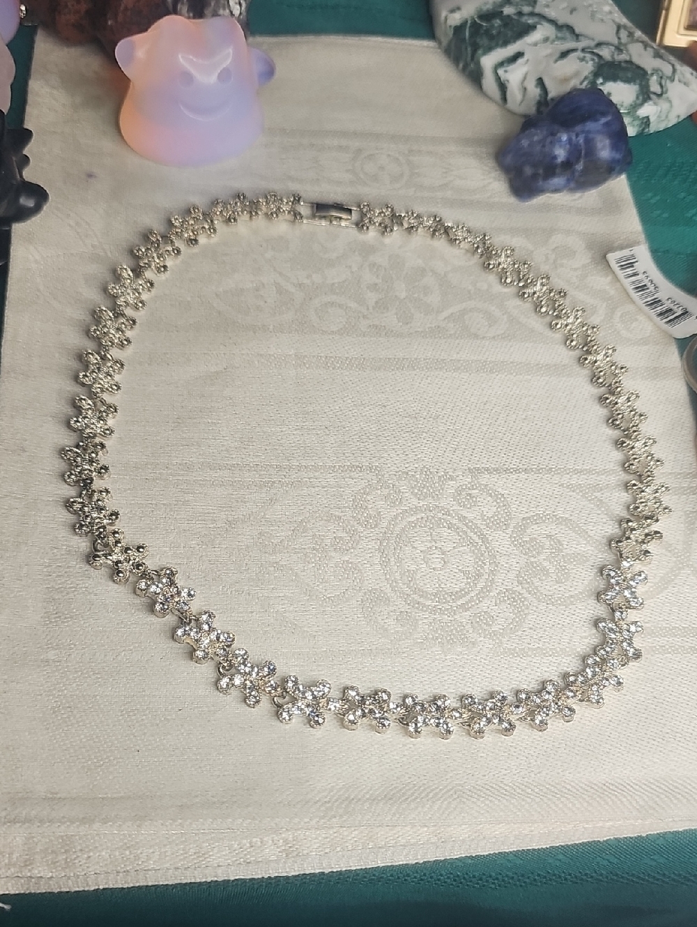 Silver Crystal Floral Chain Necklace - Women Jewelry